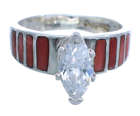 Sterling Silver Red Oyster Shell Jewelry Ring Size 5-3/4 DS45193